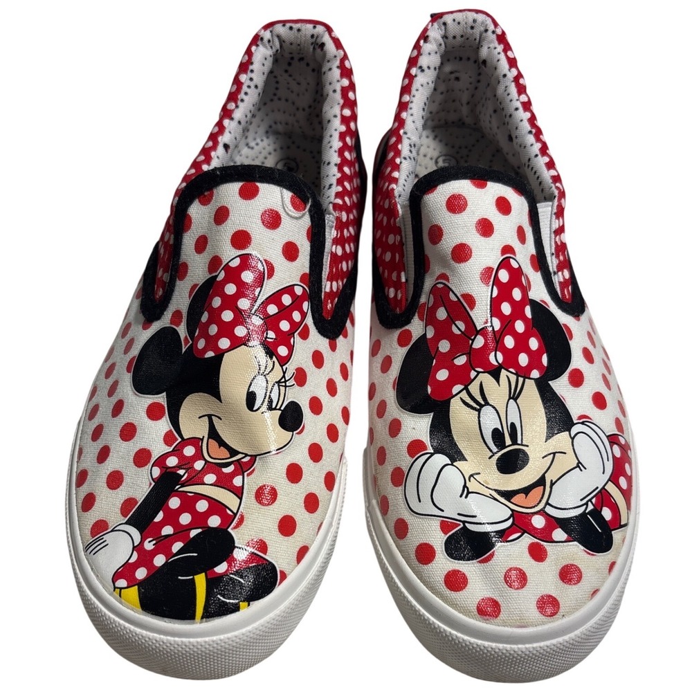 Disney Ground Up Minnie Mouse Polka Dot Slip On Sneakers Red White Women 5